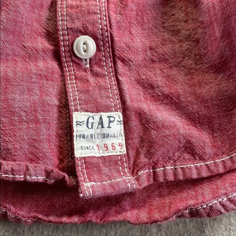 GAP Kids Red Button-Up Long Sleeve Collared 100% Cotton Shirt Size 12-18 Months
